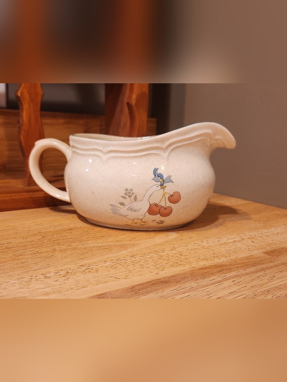Marmalade Cream Ceramic Gravy Boat with Cherry Goose Motif